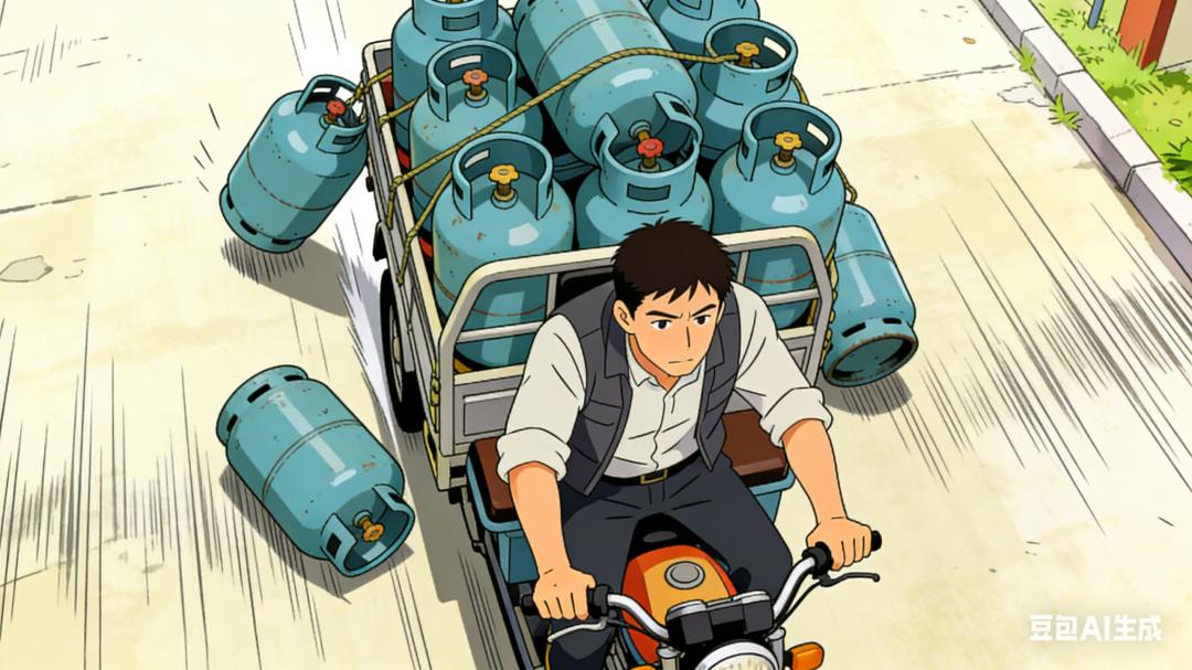 圖1 AI生成的不注意安全隱患胡亂運輸液化氣罐圖.jpg 圖1 AI生成的不注意安全隱患胡亂運輸液化氣罐圖.jpg